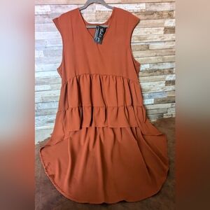New Dark Orange Tiered Hi Lo Sleeveless Dress or Tunic